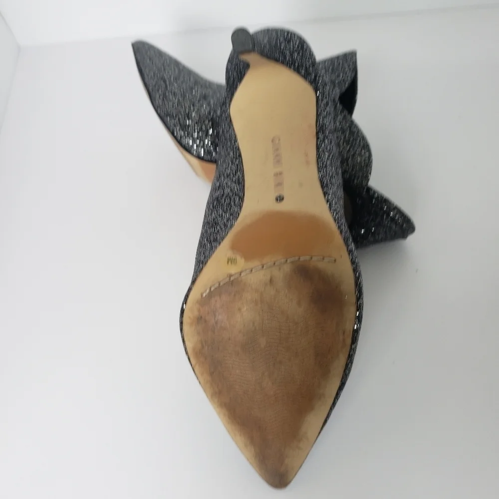 Gianni Bini Black Glitter Pointed-Toe Mule Heels